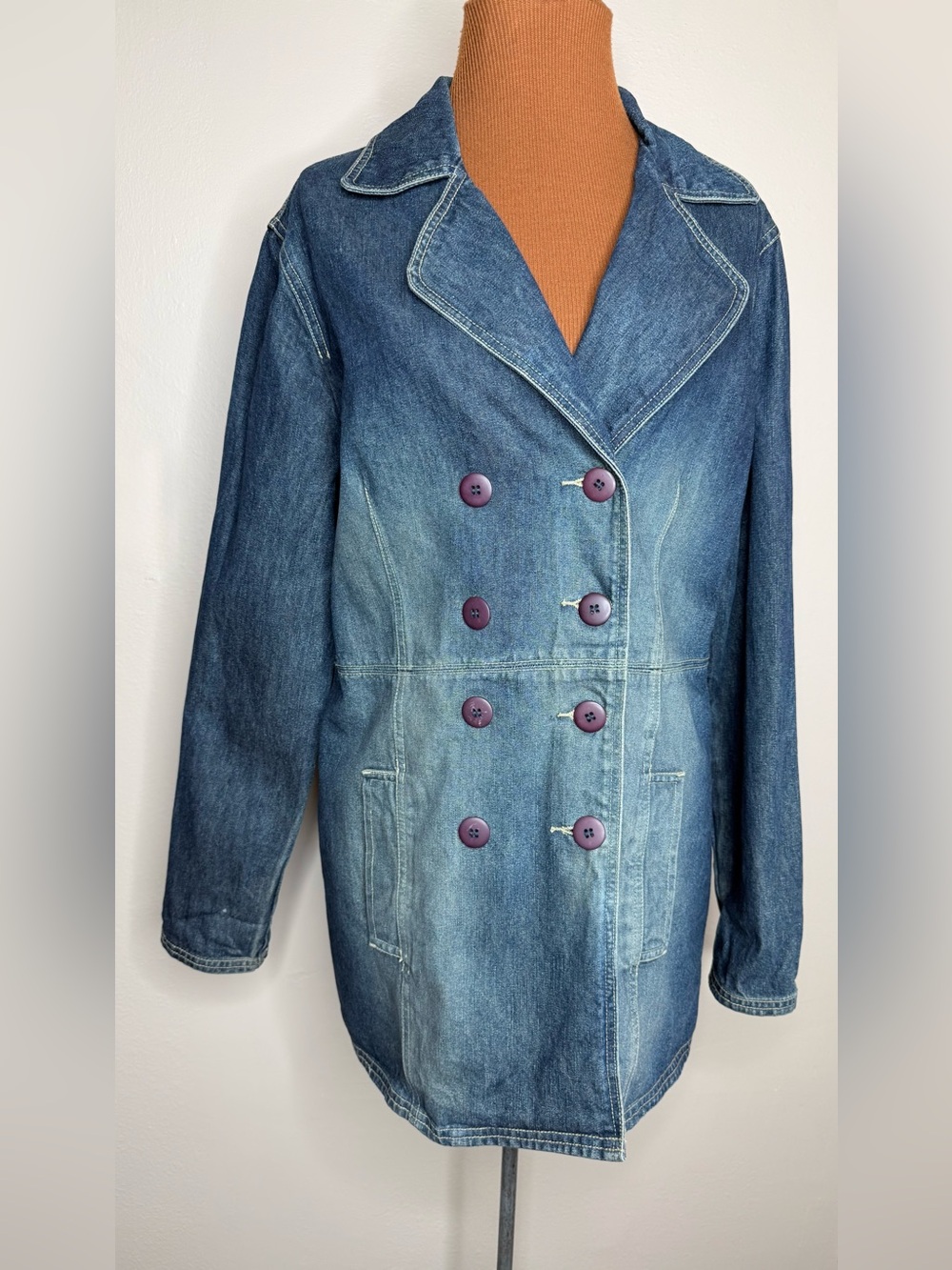 Vintage Y2K Xhilaration Double-Breasted Denim Jacket Blue Size Large